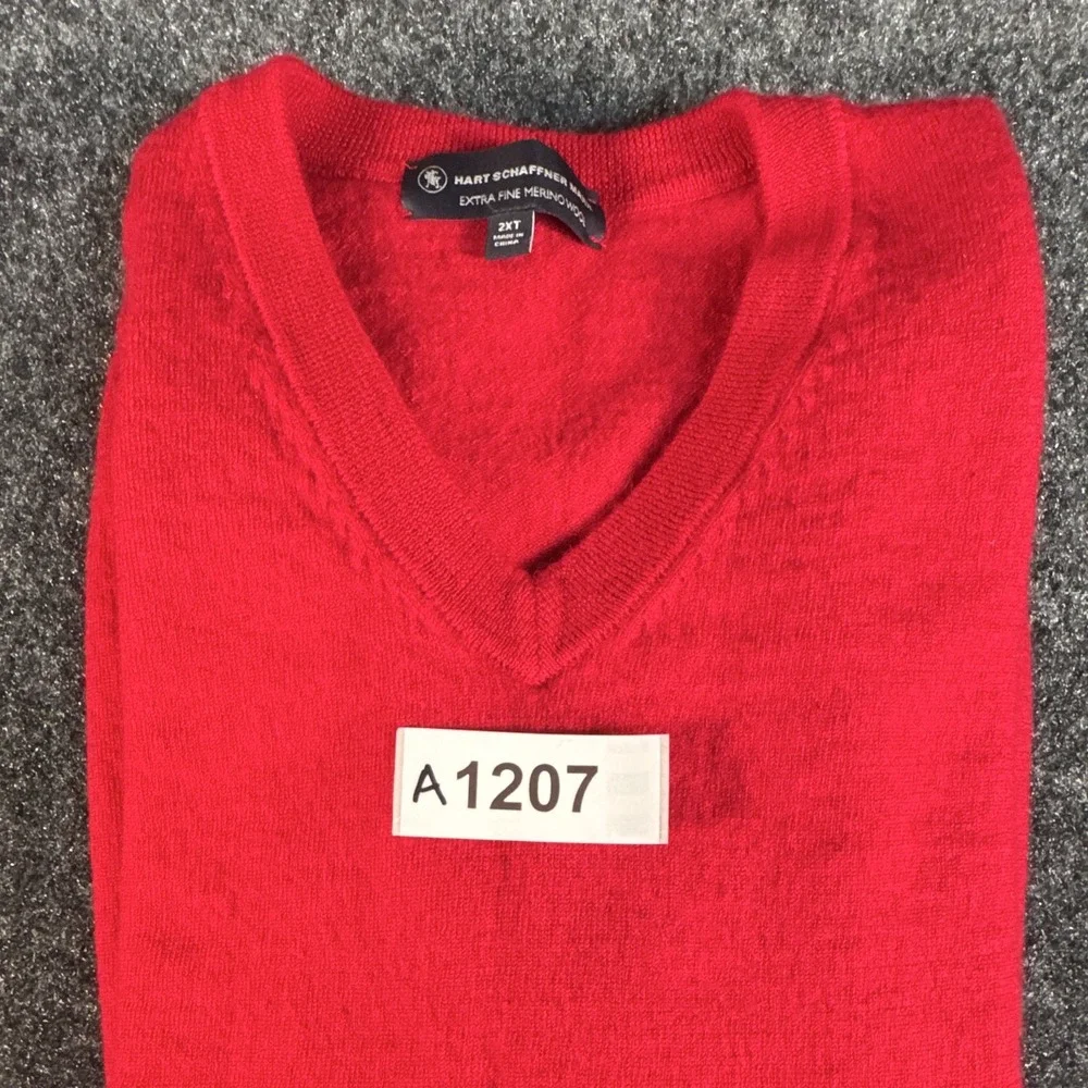 Hart Schaffner Marx Men's Merino Wool Knit V-Neck Pullover Sweater Red 2XLT